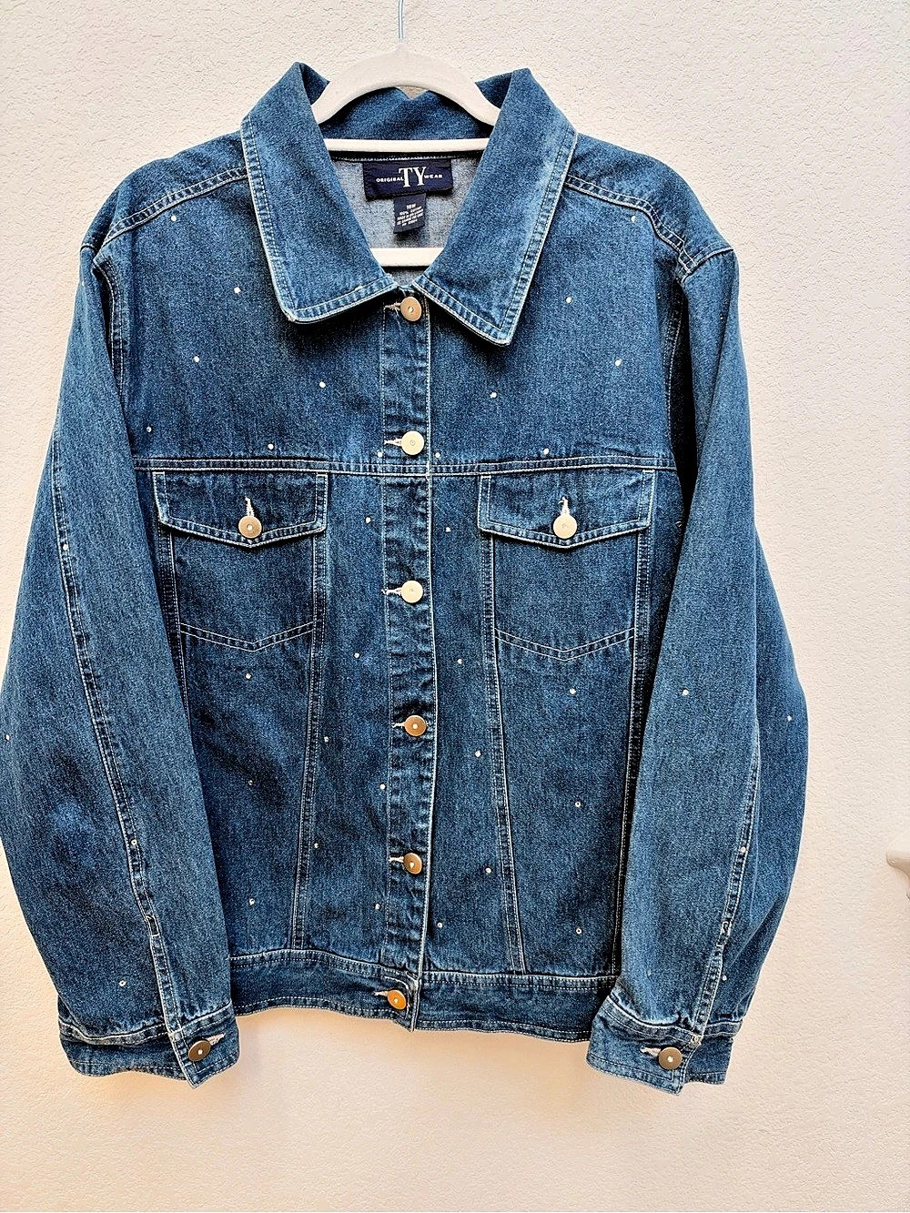 Original T.Y. Wear Studded Denim Jean Jacket Size Medium Vintage Y2k style